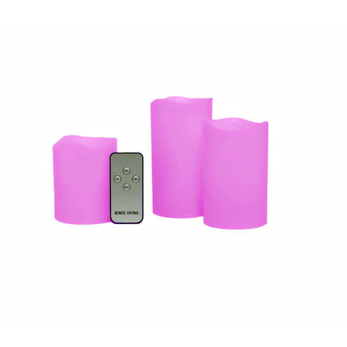 2 X Flameless Real Wax Candles Gift Set With Remote Control Purple In Vanilla Scent