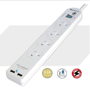 USB A X2, 4 Outlets Powerboard